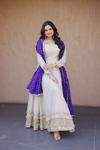 Off White Designer Mirror Work Gown ClothsVilla
