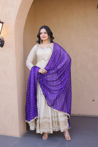 Off White Designer Mirror Work Gown ClothsVilla