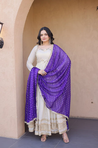 Off White Designer Mirror Work Gown ClothsVilla