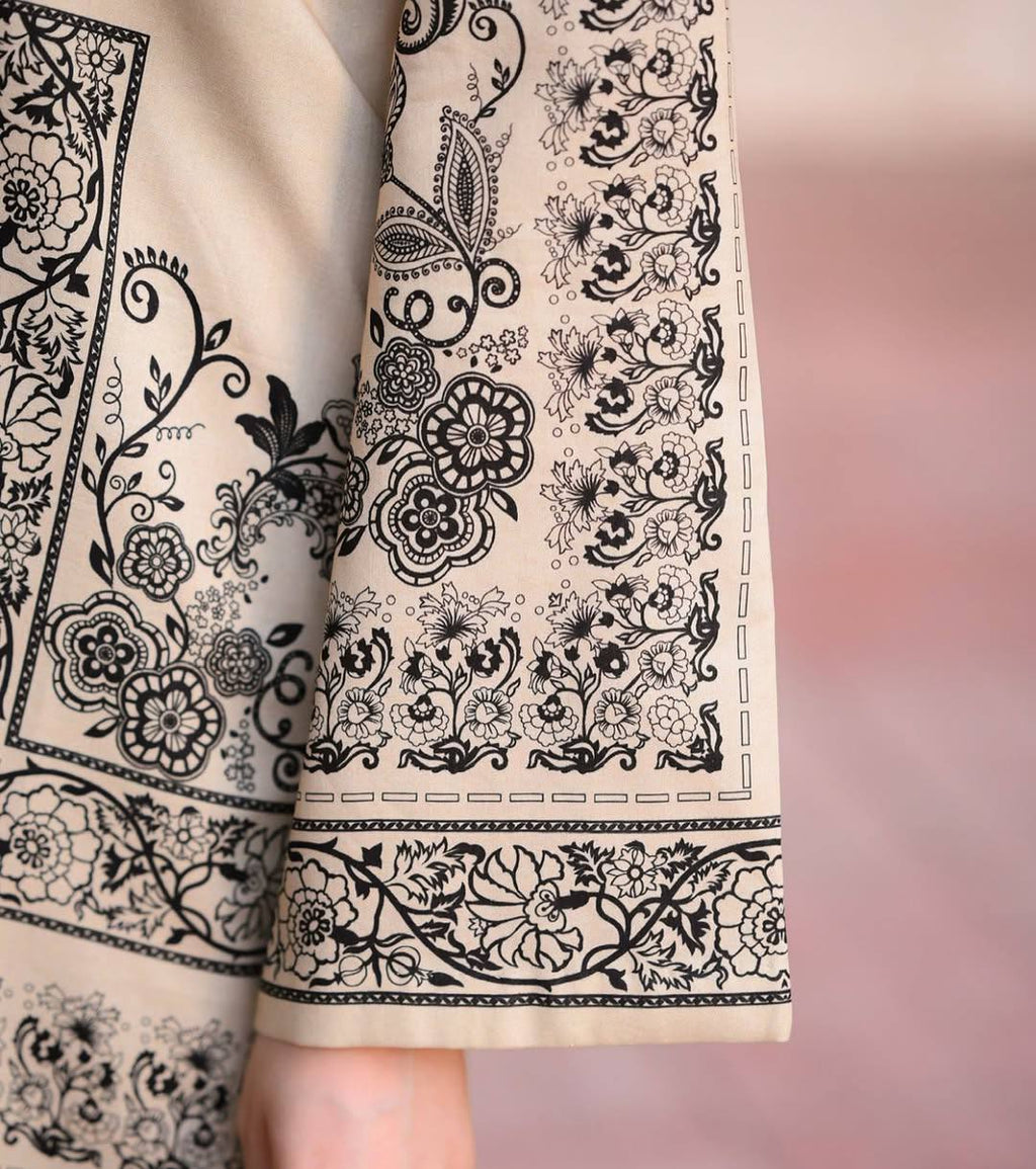 Off White Digital Printed Pure Natural Crepe Kurti with Palazzo Set – Fully Stitched ClothsVilla