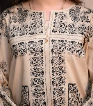 Off White Digital Printed Pure Natural Crepe Kurti with Palazzo Set – Fully Stitched ClothsVilla