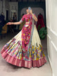 Load image into Gallery viewer, Off White Dola Silk Kalamkari Lehenga Set with Zari Weaving Border