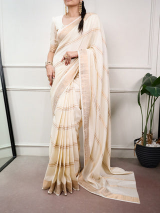 Off White Dola Silk Saree ClothsVilla