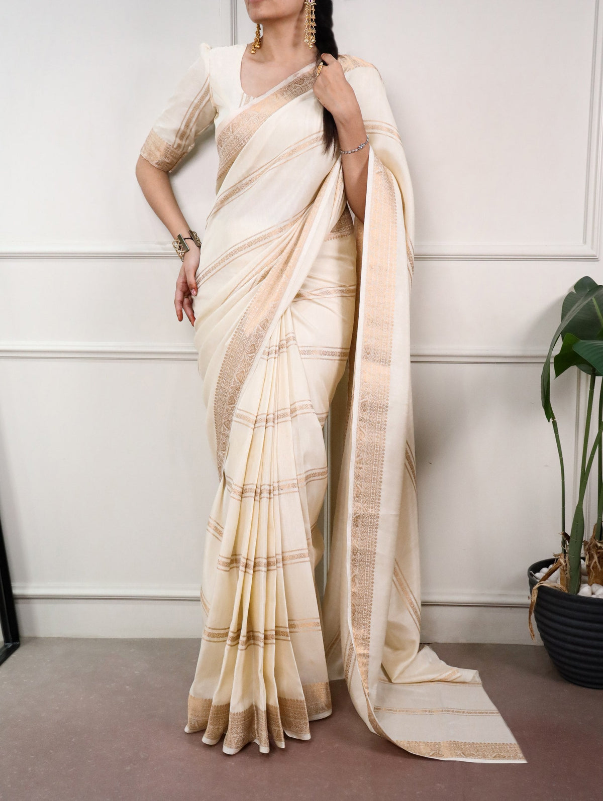 Off White Dola Silk Saree ClothsVilla