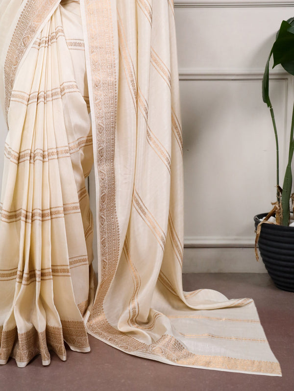 Off White Dola Silk Saree ClothsVilla