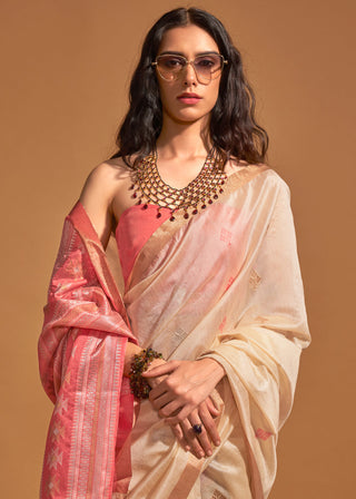 Off White Elegant Banarasi Blended Silk Saree with Intricate Timeless Design – Ideal for Grand Occasions ClothsVilla
