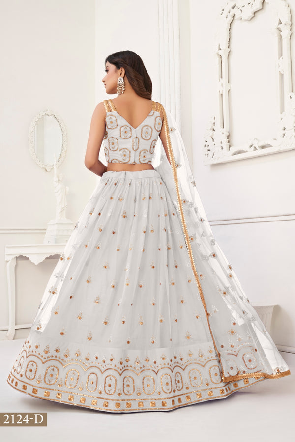 Off White Elegant Butterfly Net Lehenga with Tone-to-Tone Embroidery