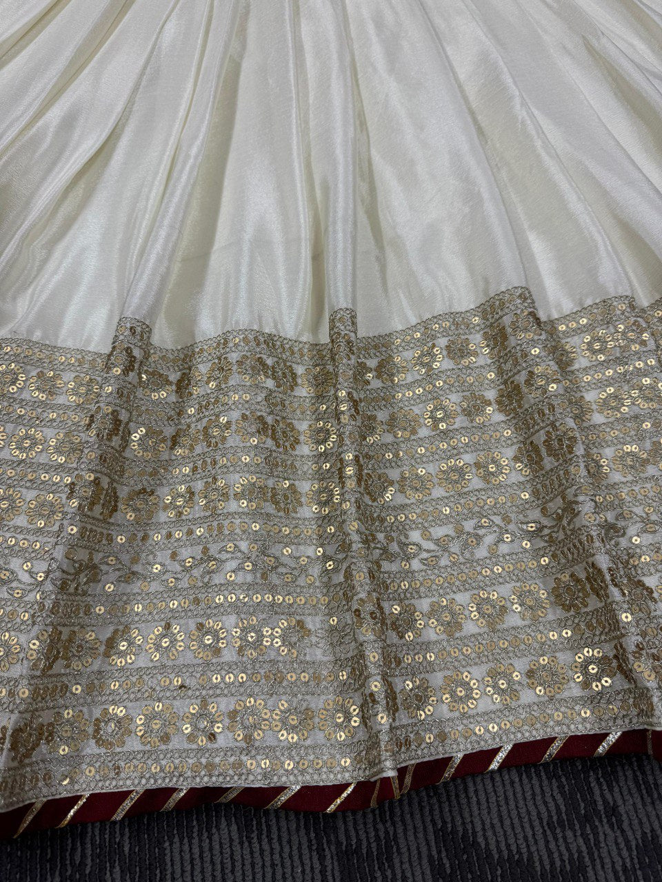 Off White Elegant Chinon Embroidered Suit Set ClothsVilla
