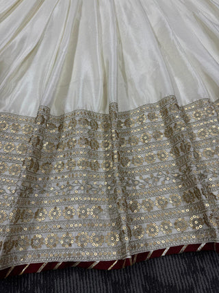 Off White Elegant Chinon Embroidered Suit Set ClothsVilla