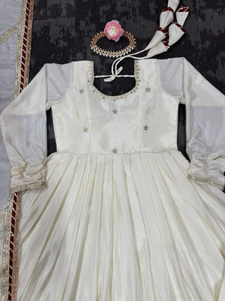 Off White Elegant Chinon Embroidered Suit Set ClothsVilla