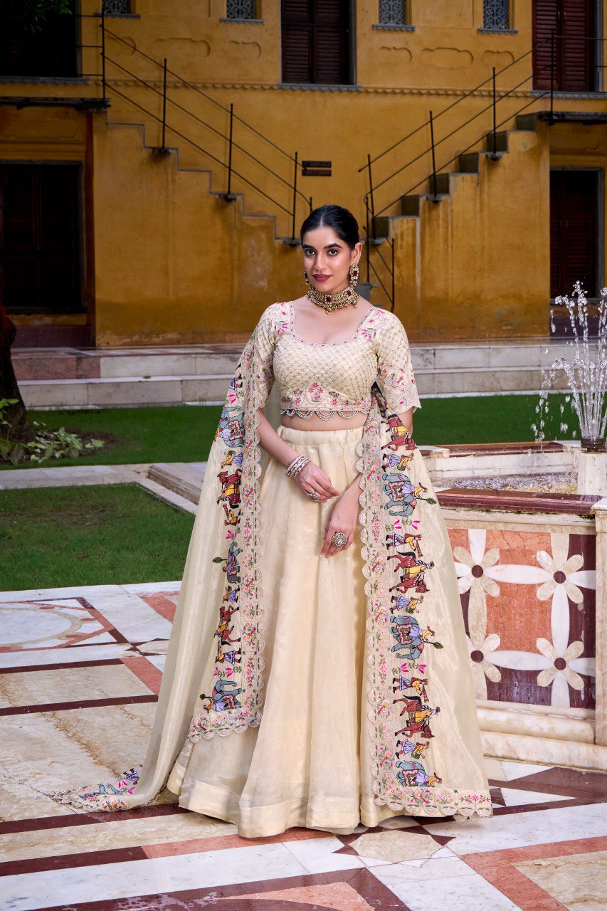 Off White Elegant Raspberry Designer Lehenga Set with Sequins & Thread Embroidery Work – Stitched Lehenga with Unstitched Blouse and Embroidered Dupatta Clothsvilla Main image