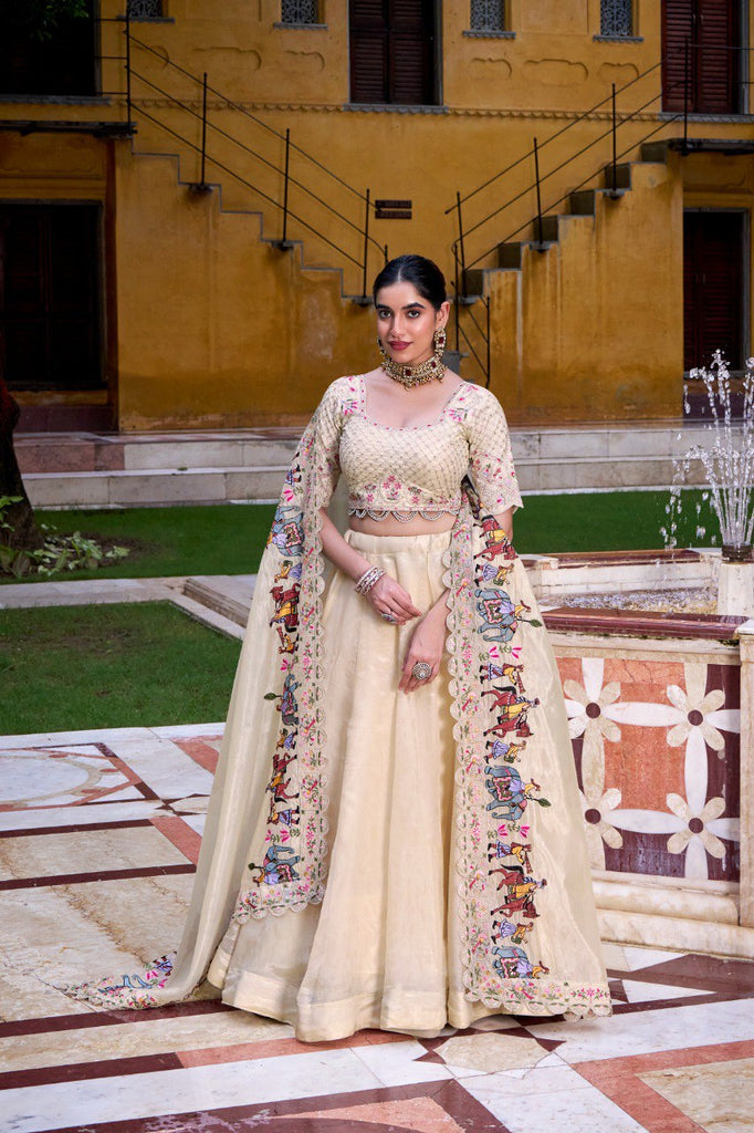 Off White Elegant Raspberry Designer Lehenga Set with Sequins & Thread Embroidery Work – Stitched Lehenga with Unstitched Blouse and Embroidered Dupatta Clothsvilla