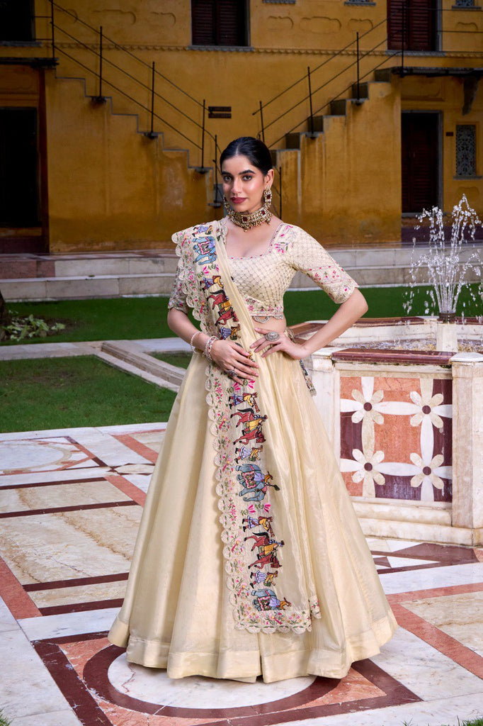 Off White Elegant Raspberry Designer Lehenga Set with Sequins & Thread Embroidery Work – Stitched Lehenga with Unstitched Blouse and Embroidered Dupatta Clothsvilla