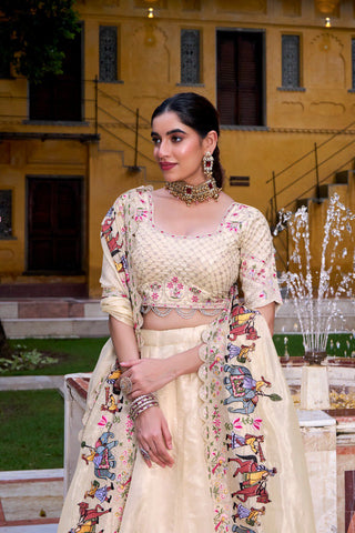 Off White Elegant Raspberry Designer Lehenga Set with Sequins & Thread Embroidery Work – Stitched Lehenga with Unstitched Blouse and Embroidered Dupatta Clothsvilla