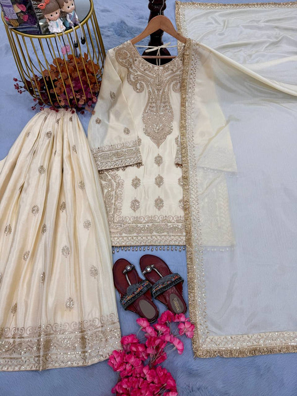 Off White Embroidered Palazzo Suit Set ClothsVilla