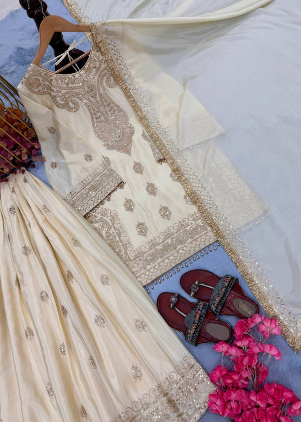 Off White Embroidered Palazzo Suit Set ClothsVilla