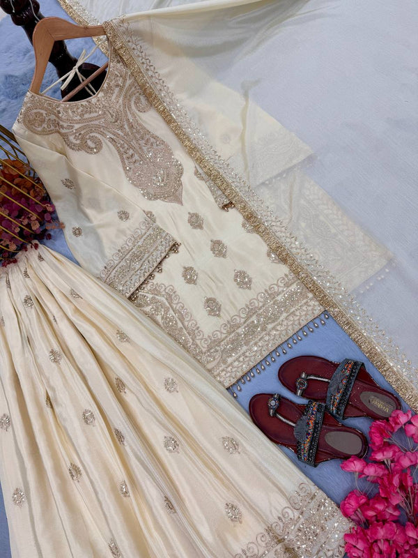 Off White Embroidered Palazzo Suit Set ClothsVilla