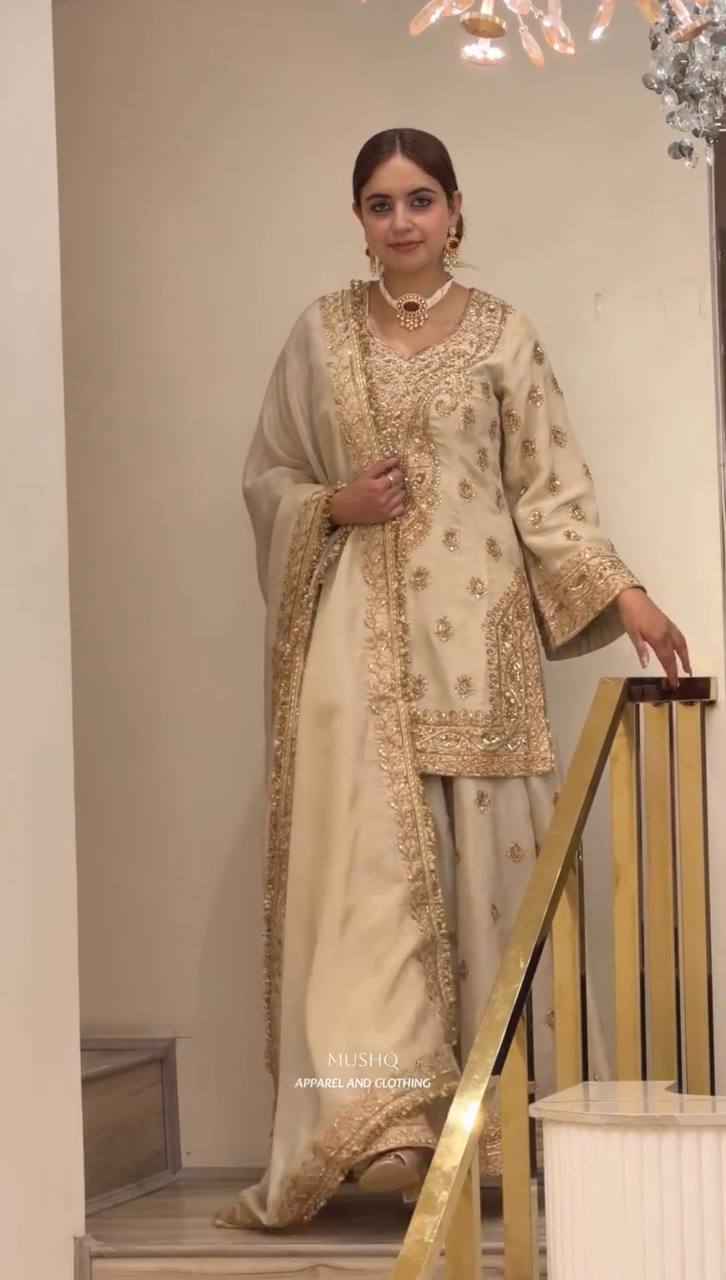 Off White Embroidered Palazzo Suit Set ClothsVilla