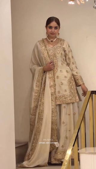 Off White Embroidered Palazzo Suit Set ClothsVilla