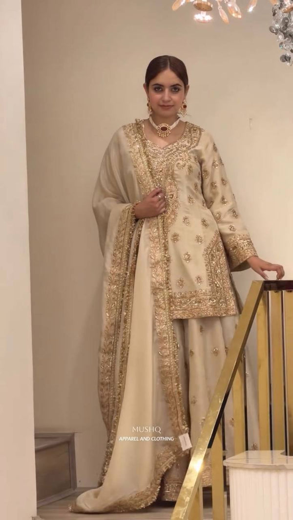 Off White Embroidered Palazzo Suit Set ClothsVilla