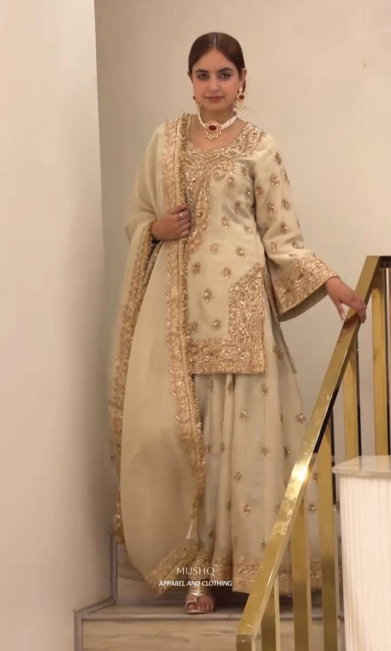 Off White Embroidered Palazzo Suit Set ClothsVilla