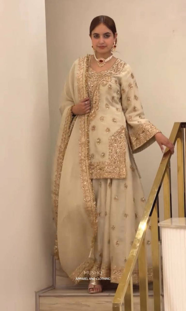 Off White Embroidered Palazzo Suit Set ClothsVilla