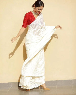 Off White Eye-Catching Bollywood Elegance: Rangoli Silk Saree with Sequined Blouse ClothsVilla