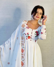 Load image into Gallery viewer, Off-White Floral Embroidered Georgette Anarkali Suit with Dupatta ClothsVilla