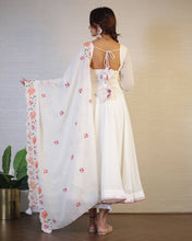 Load image into Gallery viewer, Off-White Floral Embroidered Georgette Anarkali Suit with Dupatta ClothsVilla