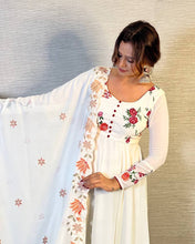 Load image into Gallery viewer, Off-White Floral Embroidered Georgette Anarkali Suit with Dupatta ClothsVilla