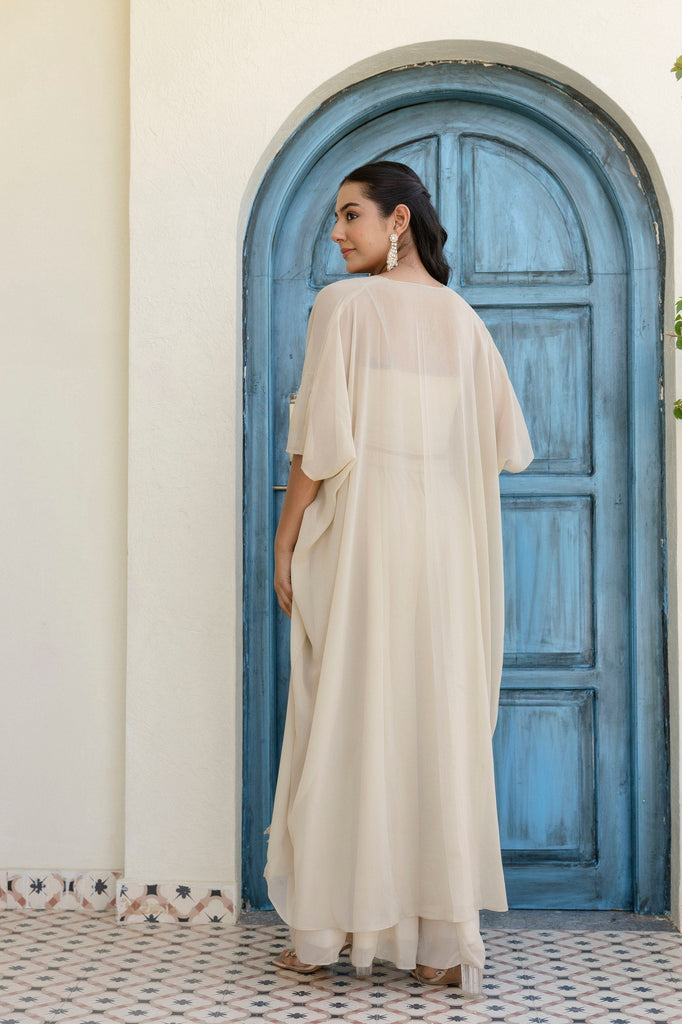 Off White Georgette Gotta Patti 3-Piece Set with Palazzo & Shrug – Fully Stitched & Ready to Wear ClothsVilla