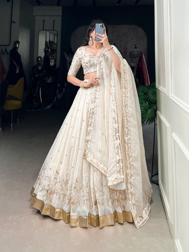 Off-White Glam Silver Glosy Lehenga Set ClothsVilla