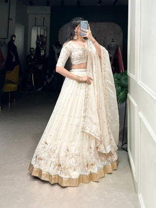 Off-White Glam Silver Glosy Lehenga Set ClothsVilla