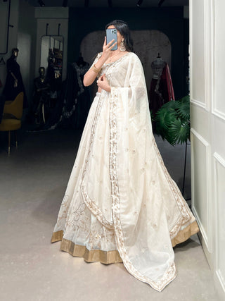 Off-White Glam Silver Glosy Lehenga Set ClothsVilla