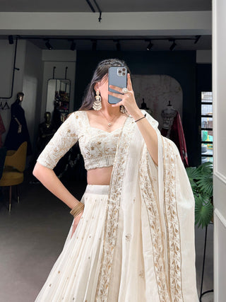 Off-White Glam Silver Glosy Lehenga Set ClothsVilla
