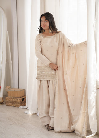 Off White Glass Silk Farshi suit ClothsVilla