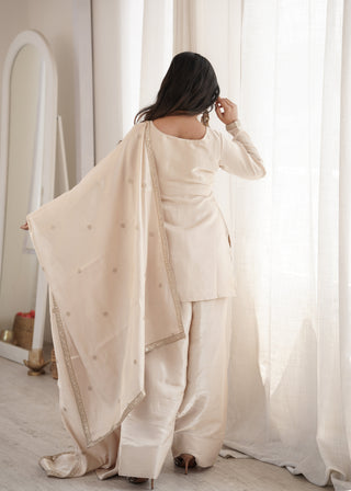 Off White Glass Silk Farshi suit ClothsVilla