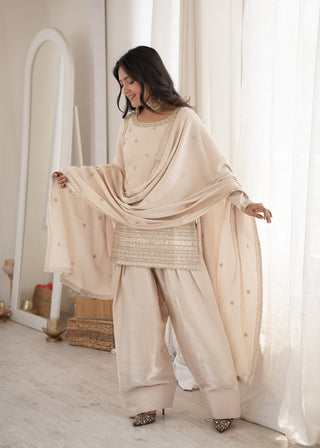 Off White Glass Silk Farshi suit ClothsVilla