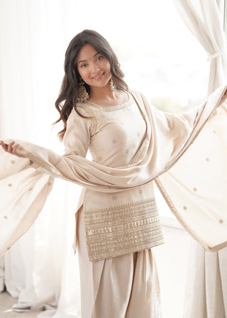 Off White Glass Silk Farshi suit ClothsVilla