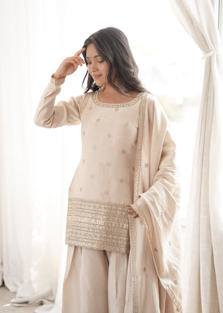 Off White Glass Silk Farshi suit ClothsVilla