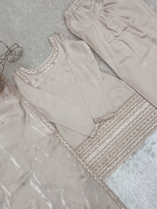 Off White Glass Silk Farshi suit ClothsVilla