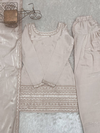 Off White Glass Silk Farshi suit ClothsVilla