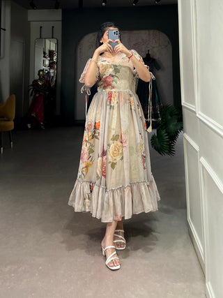 Off White Graceful Floral Georgette Frock – Ethnic Summer Collection