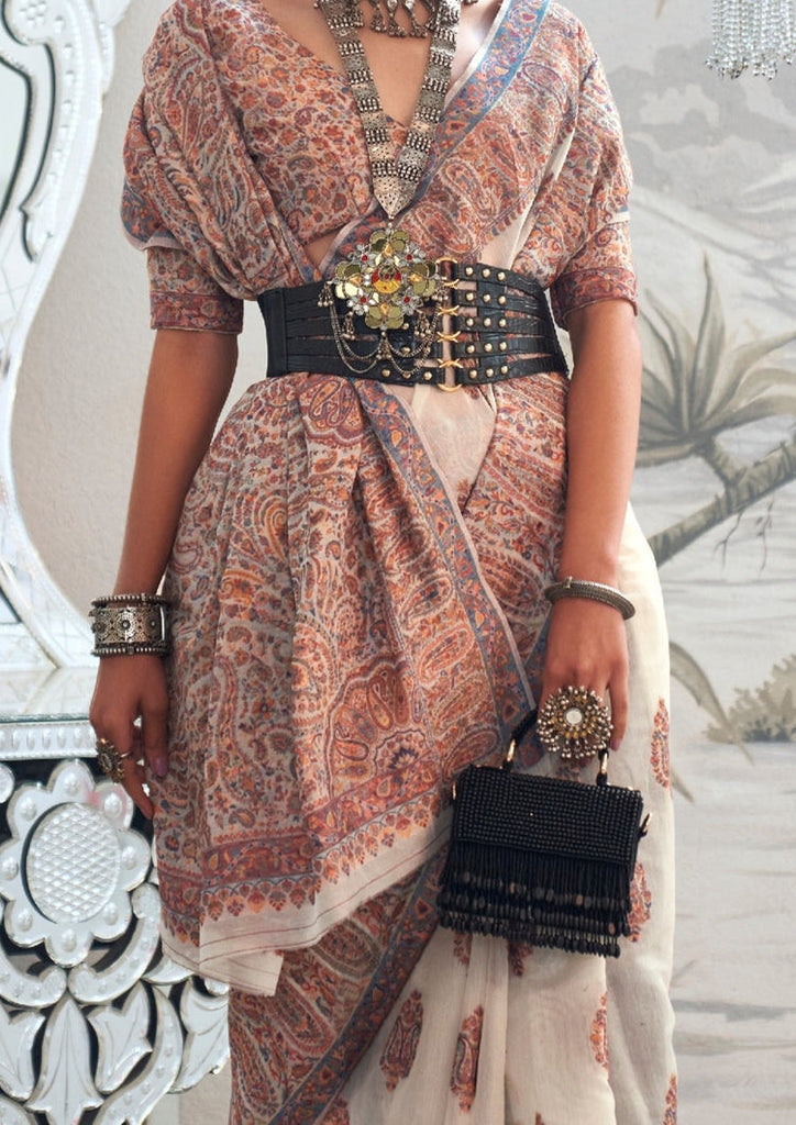 Off White Graceful Silk Saree with Unstitched Blouse Piece Elegant Ethnic Wear ClothsVilla