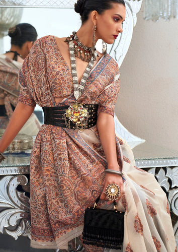 Off White Graceful Silk Saree with Unstitched Blouse Piece Elegant Ethnic Wear ClothsVilla