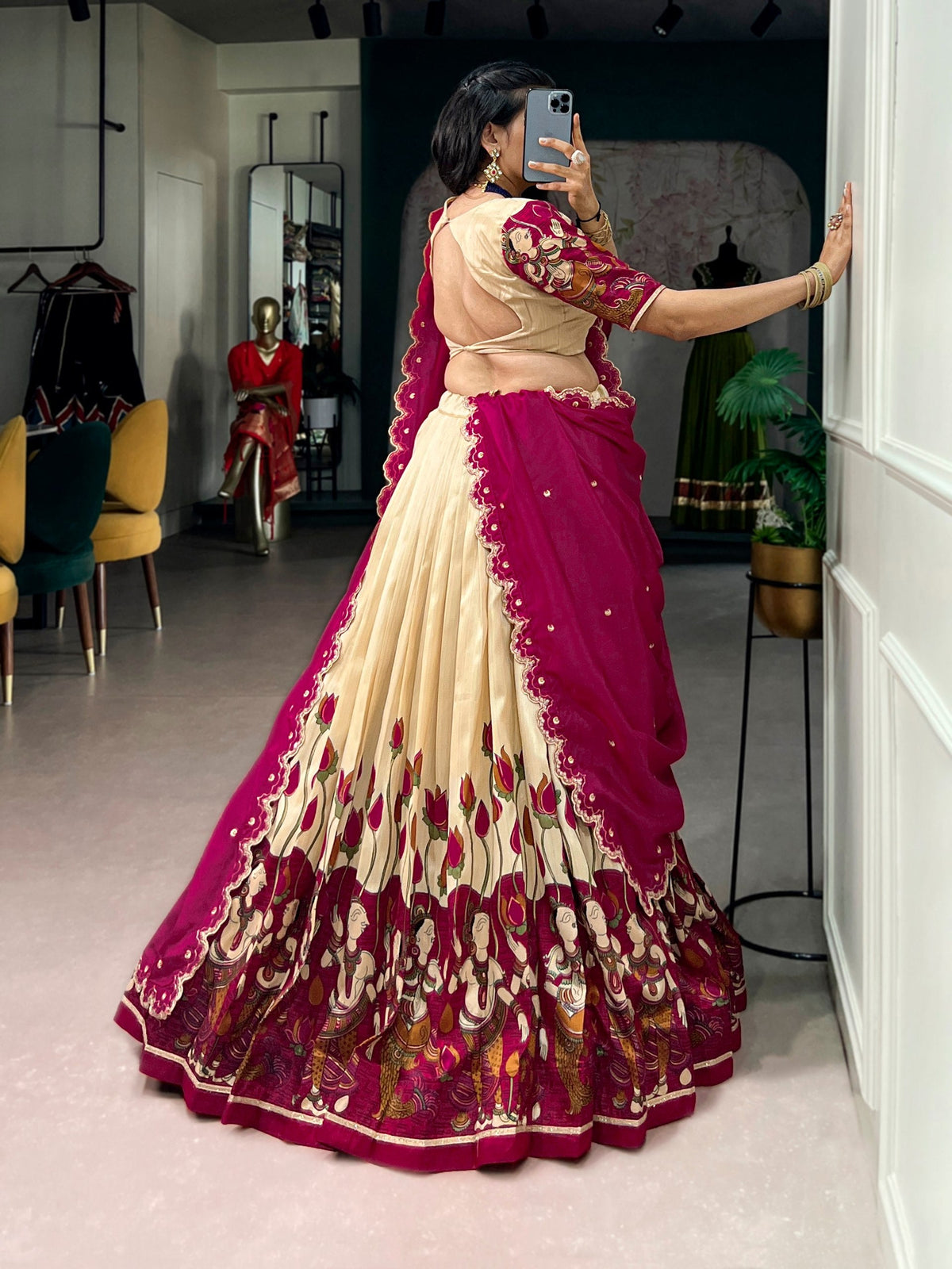 Off White Kalamkari Print Lehenga Set Clothsvilla