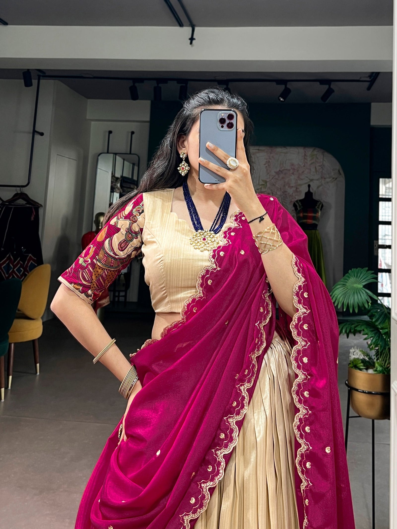 Off White Kalamkari Print Lehenga Set Clothsvilla