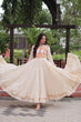 Load image into Gallery viewer, Off White Kora Cotton Embroidered Gown with Multi-Thread &amp; Gota Patti Work – Full Sleeves, 12 Meter Flair, Fully Stitched ClothsVilla