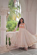 Load image into Gallery viewer, Off White Kora Cotton Embroidered Gown with Multi-Thread &amp; Gota Patti Work – Full Sleeves, 12 Meter Flair, Fully Stitched ClothsVilla