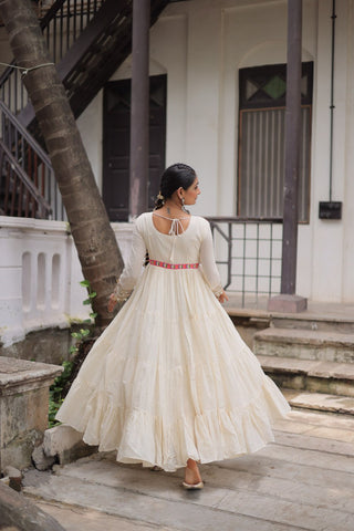 Off-White Kora Cotton Gamthi Embroidered Gown – 12 Meter Flair ClothsVilla